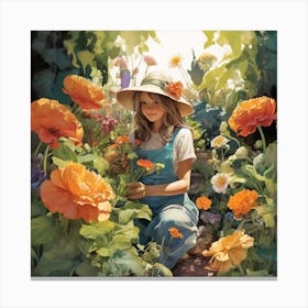 Girl In The Garden Canvas Print