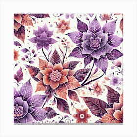 Batik, Purple And Red Floral Pattern  Canvas Print