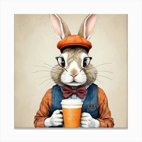 Rabbit With Coffee Canvas Print