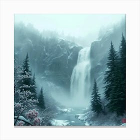 Waterfall In Winter Canvas Print