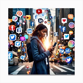 Social Media Woman In The City Canvas Print