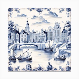 London England Delft Tile Illustration 3 Canvas Print