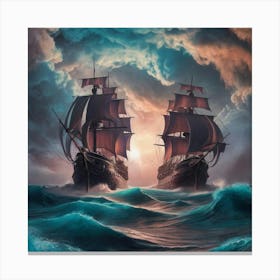 Two Ships In The Sea Canvas Print