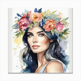 woman portrait with flowers head crown 2 2 Canvas Print