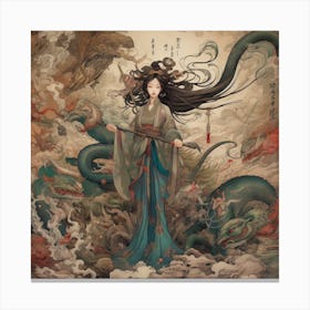Chinese Woman With Dragons Canvas Print