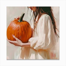 Girl With Pumpkin Canvas Print