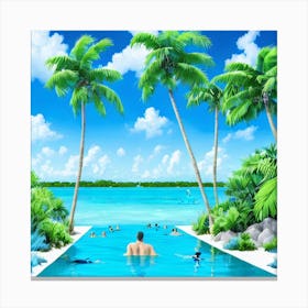 Tropical Background With Palm Trees Canvas Print