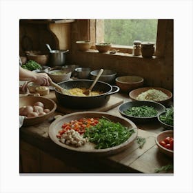 Woman Preparing Food In The Kitchen Canvas Print