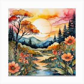 Sunset By The River Canvas Print