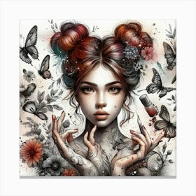 Tattooed Girl With Butterflies Canvas Print