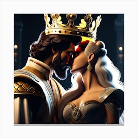 King And Queen Kissing Canvas Print