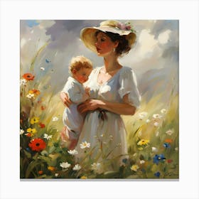 Loving Mother And Child In The Meadow Canvas Print