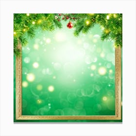 Christmas Frame On Green Background 1 Canvas Print