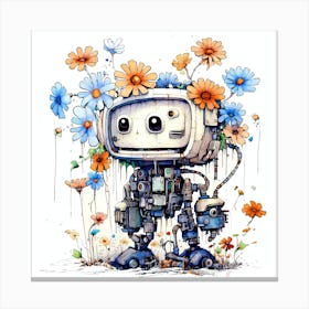 Robot With Flowers 3 Canvas Print
