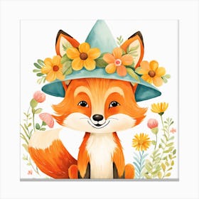 Floral Baby Fox Nursery Illustration (16) Canvas Print