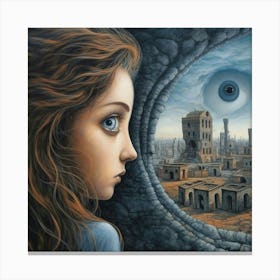 Girl Looking Out Of A Window Canvas Print