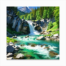 Waterfall In The Mountains 1 Canvas Print