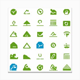 A Series Of Flat Design Icons Representing Various Eco Friendly Practices Such As Recycling Solar (7) Canvas Print