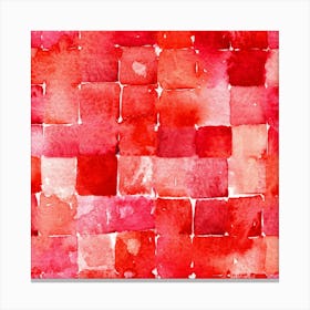 Red Geometric Abstract Watercolor Squares Canvas Print
