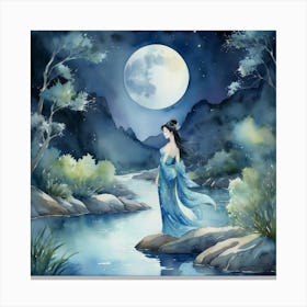 Moonlight Over The River The Magic Of Watercolor A Dee 0 Canvas Print