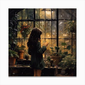 Reading In The Greenhouse Canvas Print