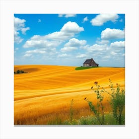 Field With House And Clouds Photo Canvas Print