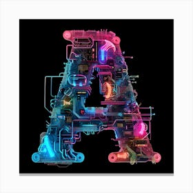 Letter A made of glowing circuits Canvas Print