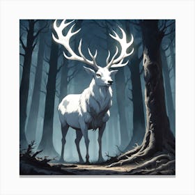 A White Stag In A Fog Forest In Minimalist Style Square Composition 2 Canvas Print