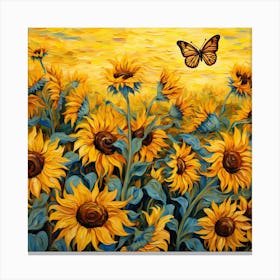 Sunflowers And Butterflies 8 Canvas Print