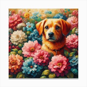 Dog In Flowers Canvas Print