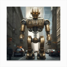 Golden Robot In The City Canvas Print