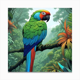 Colorful Parrot In The Jungle Canvas Print