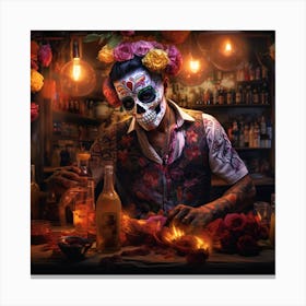 Day Of The Dead Party Barman Canvas Print