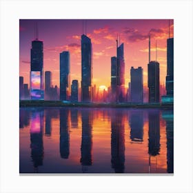 A Futuristic Cityscape at Sunset Canvas Print