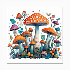 Mushrooms And Flowers 28 Canvas Print