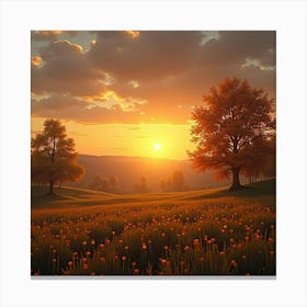 Golden Autumn Sunset Over A Peaceful Countryside 1 Canvas Print