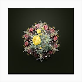 Vintage Yellow Rose Flower Wreath on Olive Green n.2316 Canvas Print