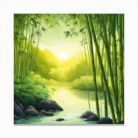 A Stream In A Bamboo Forest At Sun Rise Square Composition 314 Canvas Print