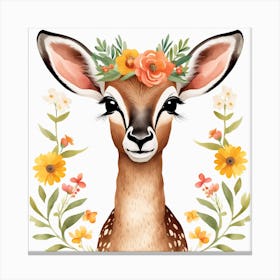 Floral Baby Antelope Nursery Illustration (55) Canvas Print