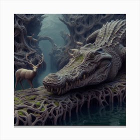 Crocodile Preying On Deer Canvas Print