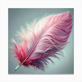 Pink And White Feather On A Blue Background Canvas Print