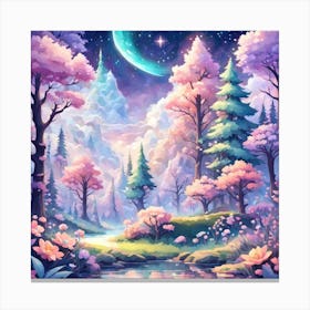 A Fantasy Forest With Twinkling Stars In Pastel Tone Square Composition 326 Canvas Print