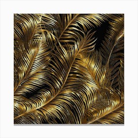 Golden Feathers On Black Background Canvas Print