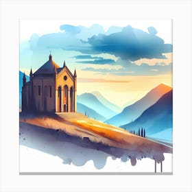 Watercolor Of A Church 1 Canvas Print