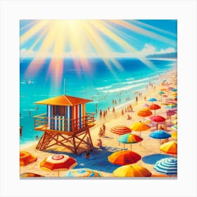 Beach Day Bliss Wall Print Art A Vibrant And Lively Depiction Of A Perfect Summer Day At The Beach, Perfect For Bringing The Joy Of Swimming And Summer Fun Into Any Space Canvas Print