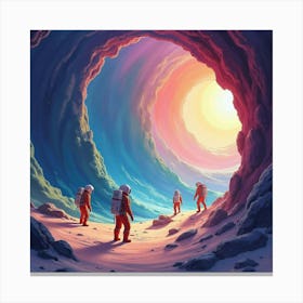 Watercolor Astronauts Exploring A Colorful Cosmic Cave On An Alien World 1 Canvas Print