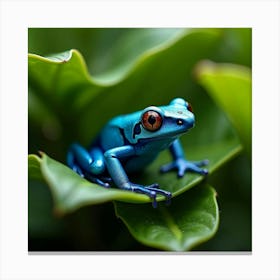 A Vibrant Blue Poison Dart Frog Camouflaged In The Leaves 2 Canvas Print