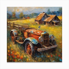 Old Car In The Field Canvas Print