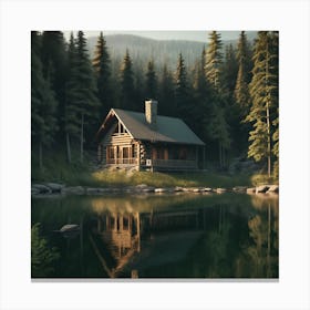 Cabin By A Lake Canvas Print