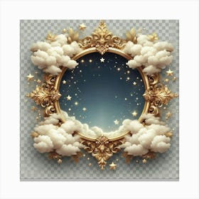 Golden Frame With Clouds And Stars Canvas Print